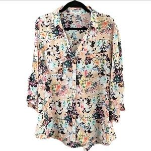 Express The Portofino Shirt Slim Fit Flowered Blouse Size XL